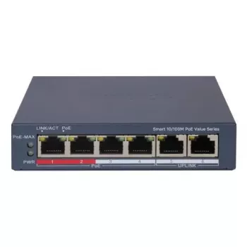Switch de red Hikvision DS-3E1106P-EI — switch Ethernet PoE de 6 puertos, no gestionado, 10/100 Mbit/s