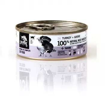 Comida húmeda para gatos 3coty pavo con ganso 80 g — comida completa en lata, 19% proteína, 13% grasa, 64,7% humedad
