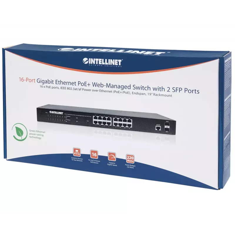 Switch gestionado Intellinet 16-Port Gigabit Ethernet PoE+