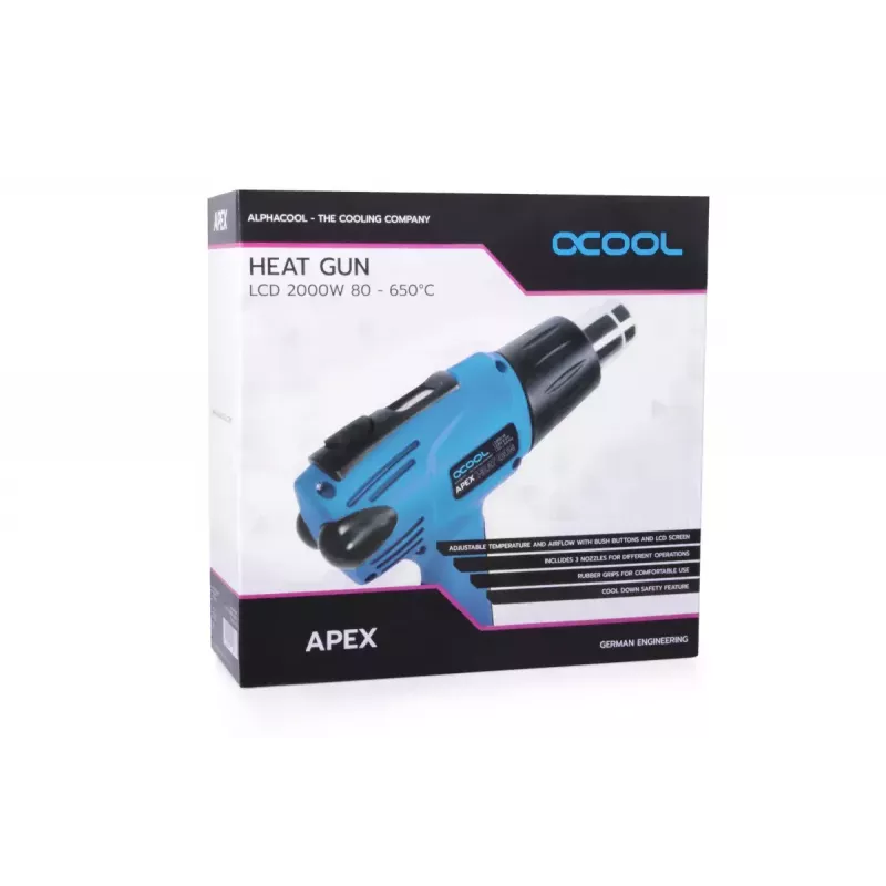 Pistola de aire caliente Alphacool 10178 650 °C 2000 W Negra Azul