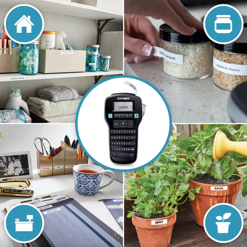 DYMO LabelManager 160 Etiquetadora Kit de inicio con 3 rollos de cinta de etiquetas D1 | Impresora de etiquetas portátil | Teclado QWERTY | Ideal para oficina o casa