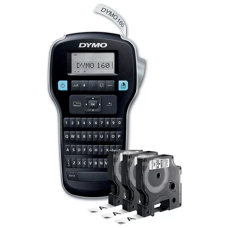 DYMO LabelManager 160 Etiquetadora Kit de inicio con 3 rollos de cinta de etiquetas D1 | Impresora de etiquetas portátil | Teclado QWERTY | Ideal para oficina o casa