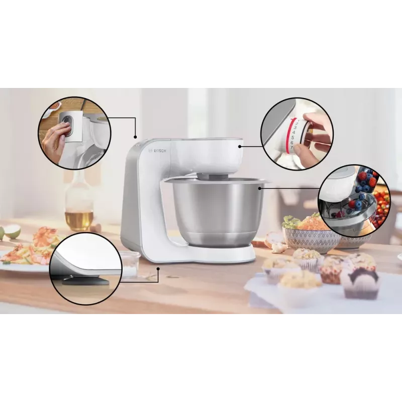 Robot de cocina Bosch Serie 4 MUM58200 — 1000 W, bol de acero inoxidable de 3,9 L, blanco