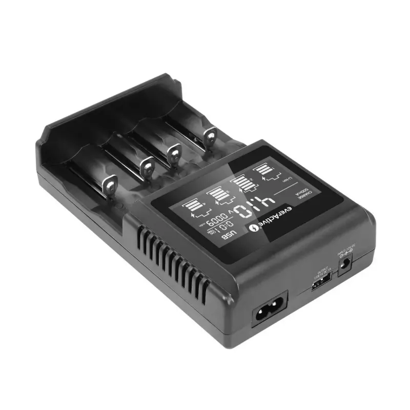 Cargador de baterías everActive UC-4000 para pilas domésticas AA/AAA, 4 ranuras, 100–240 V, negro