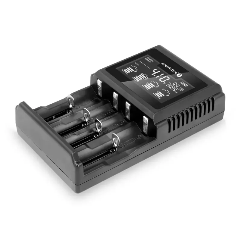 Cargador de baterías everActive UC-4000 para pilas domésticas AA/AAA, 4 ranuras, 100–240 V, negro