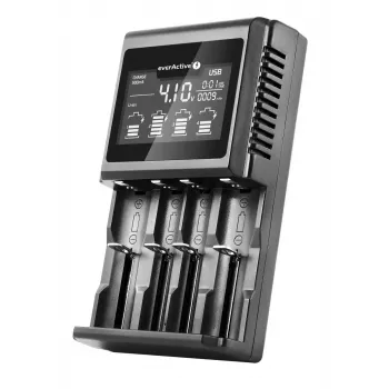Cargador de baterías everActive UC-4000 para pilas domésticas AA/AAA, 4 ranuras, 100–240 V, negro