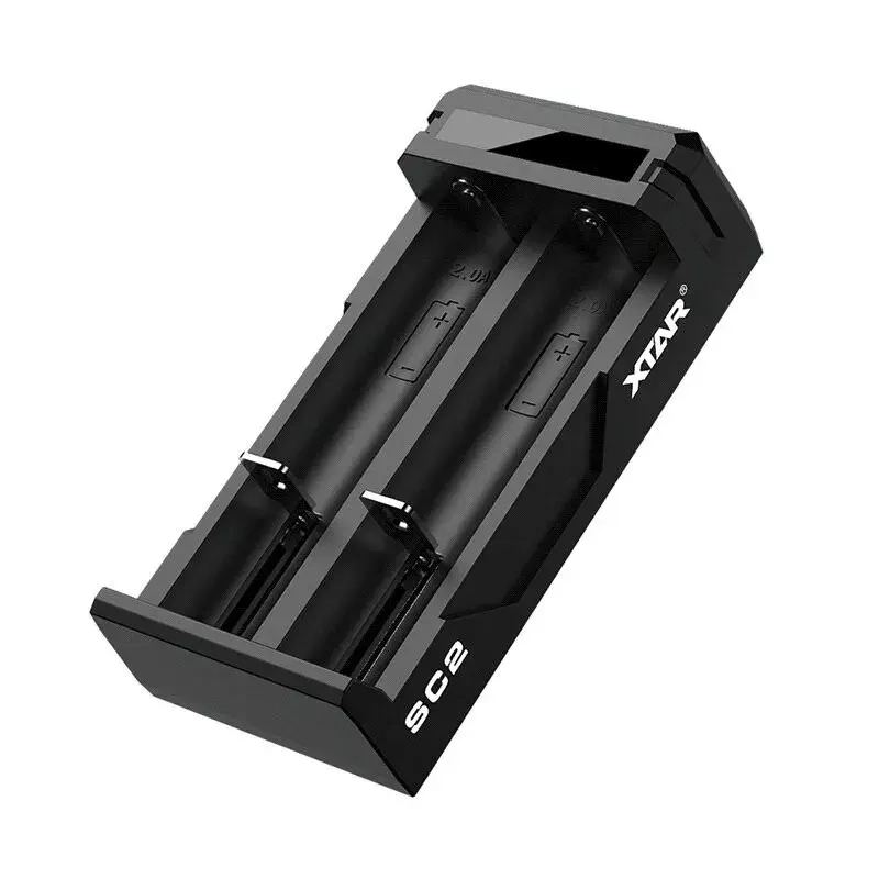 Cargador XTAR SC2 Li-Ion 18650 USB-C 2 ranuras, alimentación USB-C, indicadores LED, negro