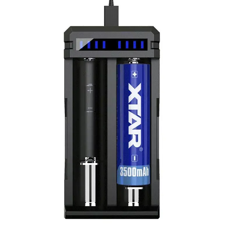 Cargador XTAR SC2 Li-Ion 18650 USB-C 2 ranuras, alimentación USB-C, indicadores LED, negro