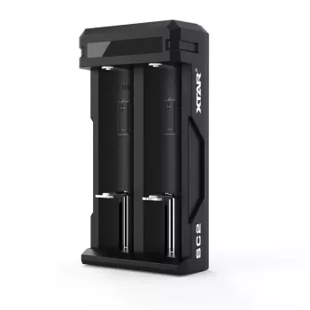 Cargador XTAR SC2 Li-Ion 18650 USB-C 2 ranuras, alimentación USB-C, indicadores LED, negro