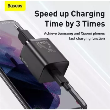 Baseus Super Si Quick Charger 1C TZCCSUP-L01 cargador rápido, 25W, USB-C PD, con cable USB-C de 1 m, negro