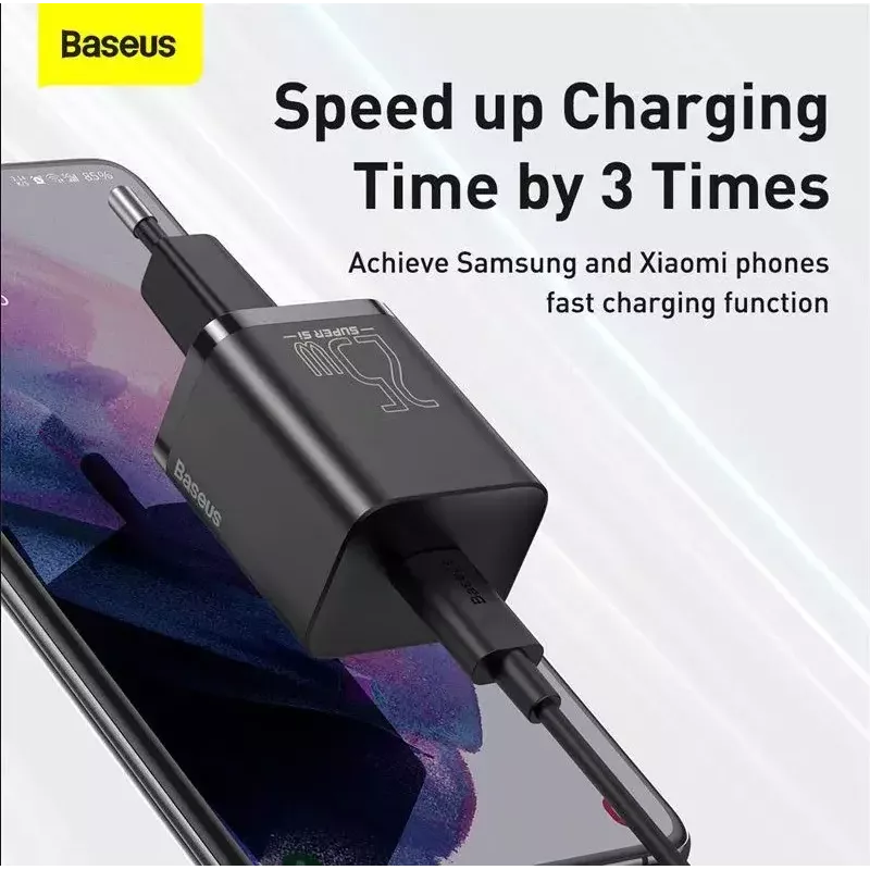 Baseus Super Si Quick Charger 1C TZCCSUP-L01 cargador rápido, 25W, USB-C PD, con cable USB-C de 1 m, negro