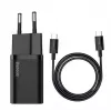 Baseus Super Si Quick Charger 1C TZCCSUP-L01 cargador rápido, 25W, USB-C PD, con cable USB-C de 1 m, negro
