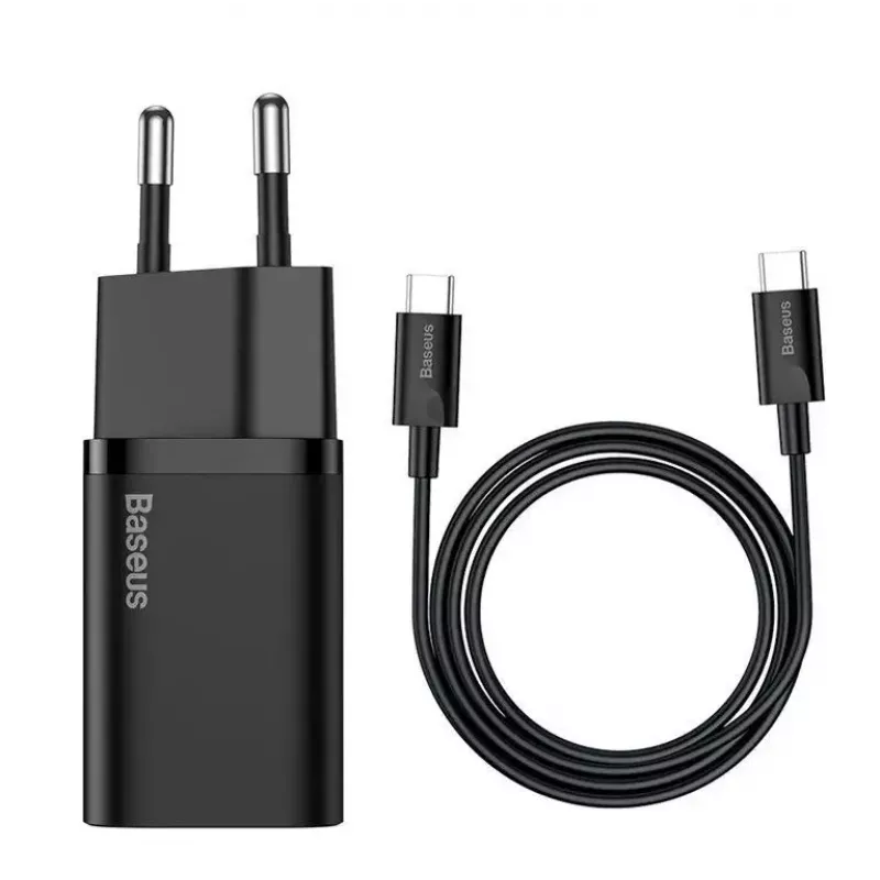 Baseus Super Si Quick Charger 1C TZCCSUP-L01 cargador rápido, 25W, USB-C PD, con cable USB-C de 1 m, negro