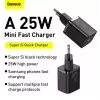 Baseus Super Si Quick Charger 1C TZCCSUP-L01 cargador rápido, 25W, USB-C PD, con cable USB-C de 1 m, negro