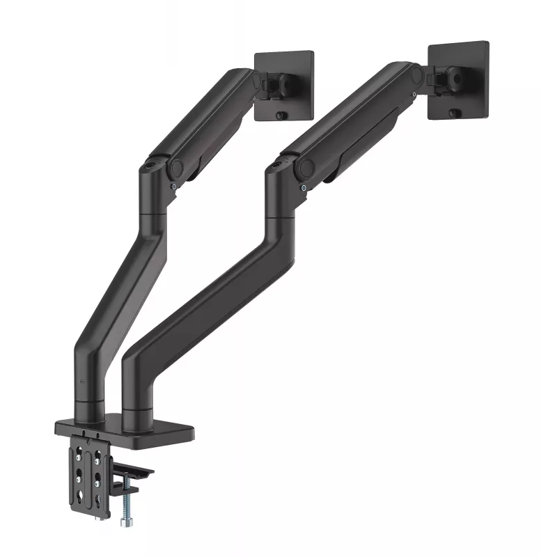 Soporte de escritorio Manhattan para TV y monitor, totalmente articulado, brazo de resorte, 2 pantallas, 13–45 inch, Negro