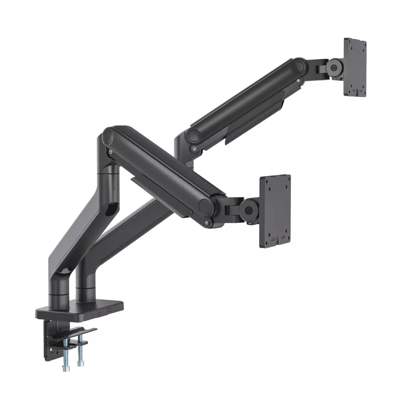 Soporte de escritorio Manhattan para TV y monitor, totalmente articulado, brazo de resorte, 2 pantallas, 13–45 inch, Negro