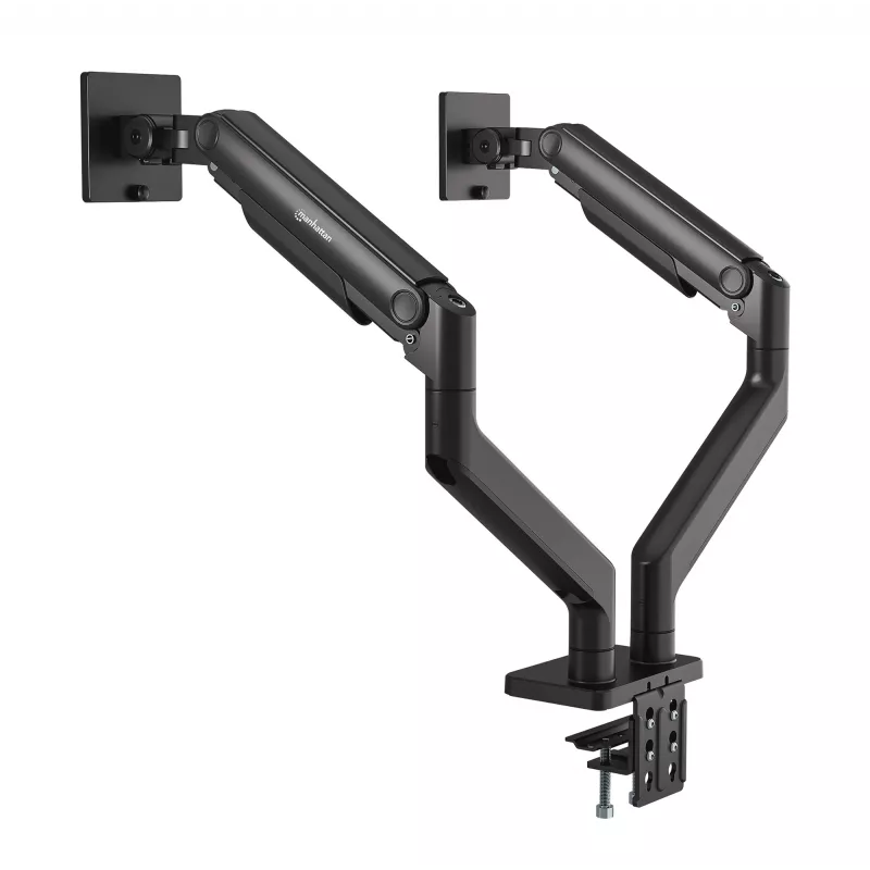 Soporte de escritorio Manhattan para TV y monitor, totalmente articulado, brazo de resorte, 2 pantallas, 13–45 inch, Negro