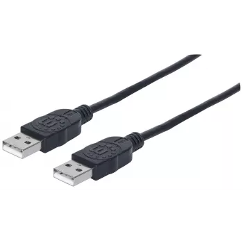 Cable Manhattan USB-A a USB-A, 1 m, macho a macho, 480 Mbit/s (USB 2.0), Hi-Speed USB, Negro, garantía de por vida, compatible con USB2AA1M.