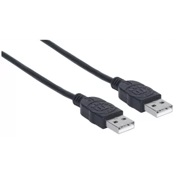 Cable Manhattan USB-A a USB-A, 1 m, macho a macho, 480 Mbit/s (USB 2.0), Hi-Speed USB, Negro, garantía de por vida, compatible con USB2AA1M.
