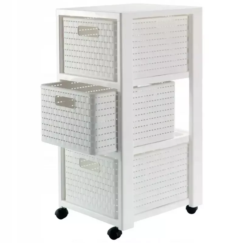 Estantería rotho Country armario estante de plástico con 3 cajones, blanco, 71,2×32,5×37,5 cm, tecnopolímero, ruedas