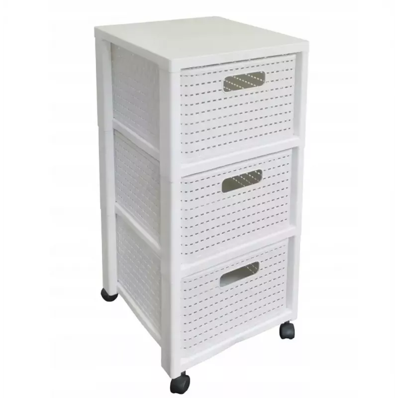 Estantería rotho Country armario estante de plástico con 3 cajones, blanco, 71,2×32,5×37,5 cm, tecnopolímero, ruedas
