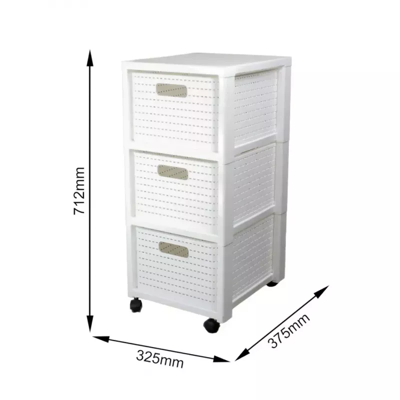 Estantería rotho Country armario estante de plástico con 3 cajones, blanco, 71,2×32,5×37,5 cm, tecnopolímero, ruedas