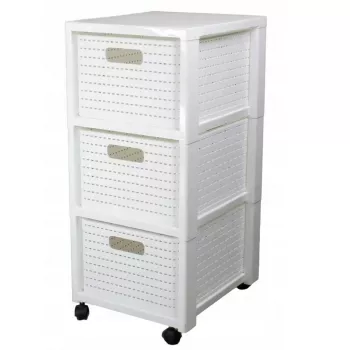 Estantería rotho Country armario estante de plástico con 3 cajones, blanco, 71,2×32,5×37,5 cm, tecnopolímero, ruedas