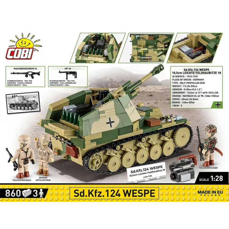 Cobi Blocks SD.KFZ.124 Wespe kit de modelismo, 860 bloques