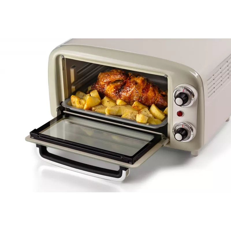 Ariete 3919 Mini horno eléctrico Vintage, 800 W, capacidad 10 l, doble cristal, retro, beige