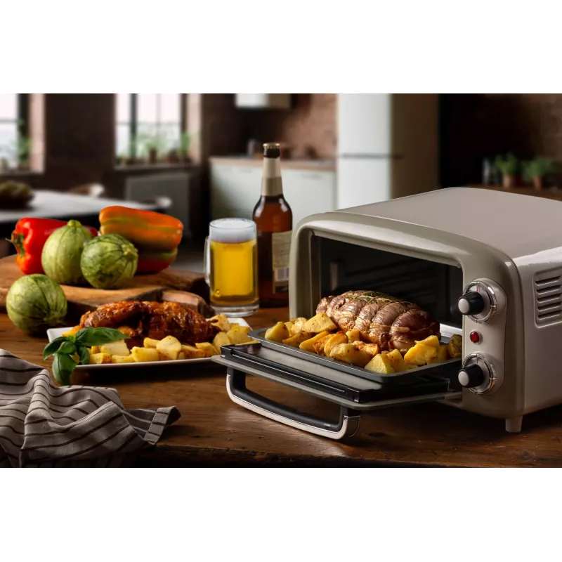 Ariete 3919 Mini horno eléctrico Vintage, 800 W, capacidad 10 l, doble cristal, retro, beige