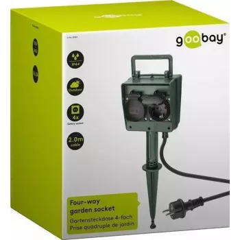 Alargador de corriente Goobay 55943 2m 2 tomas de corriente para exterior negro verde