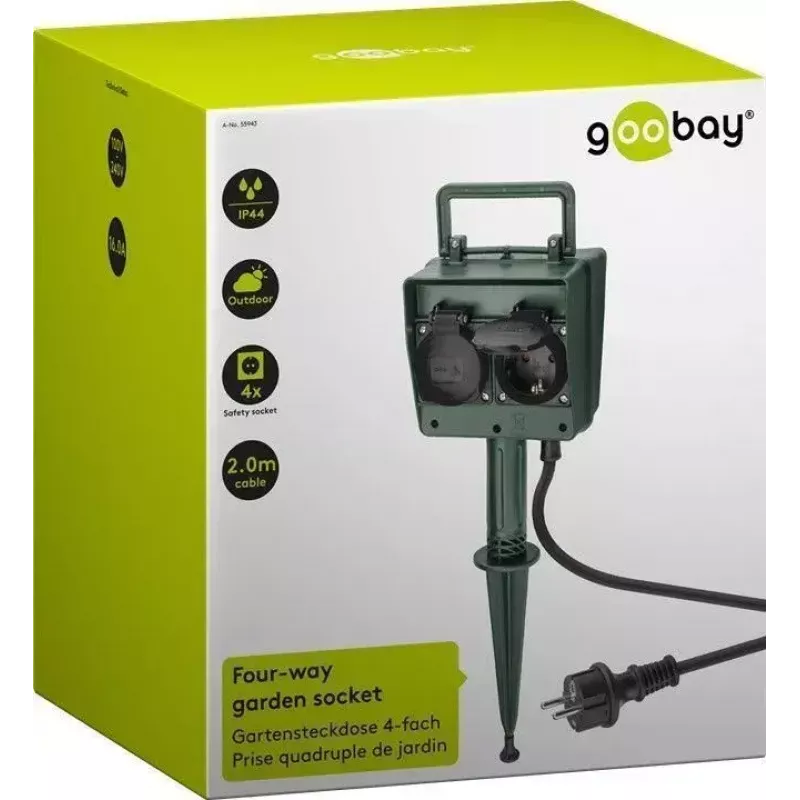 Alargador de corriente Goobay 55943 2m 2 tomas de corriente para exterior negro verde