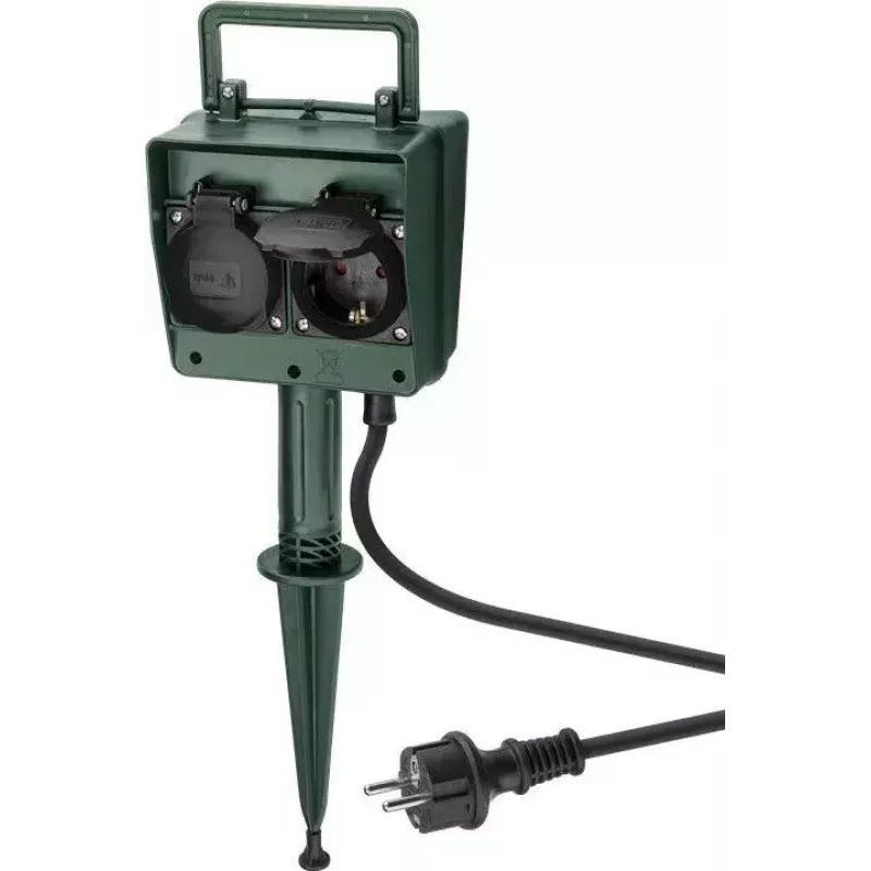 Alargador de corriente Goobay 55943 2m 2 tomas de corriente para exterior negro verde