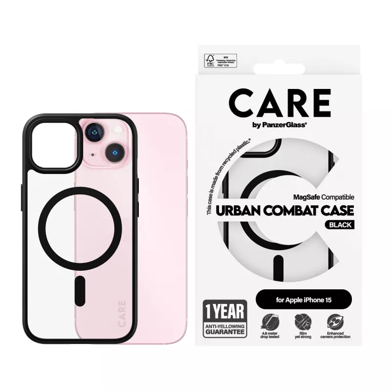 Funda PanzerGlass CARE by Flagship funda transparente Urban Combat negra MagSafe iPhone 15