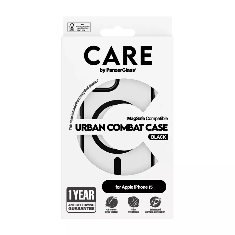 Funda PanzerGlass CARE by Flagship funda transparente Urban Combat negra MagSafe iPhone 15