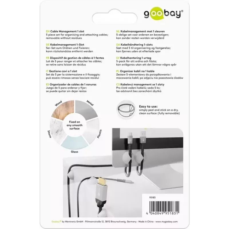 Sujetacables Goobay 95183 blanco 5 unidades universal