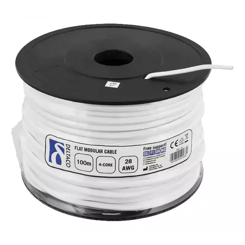 Cable de teléfono Deltaco MD-14 RJ11 100 m blanco