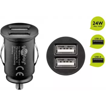 Adaptador de coche USB dual Goobay 24 W negro carga rápida protección contra sobrecorriente