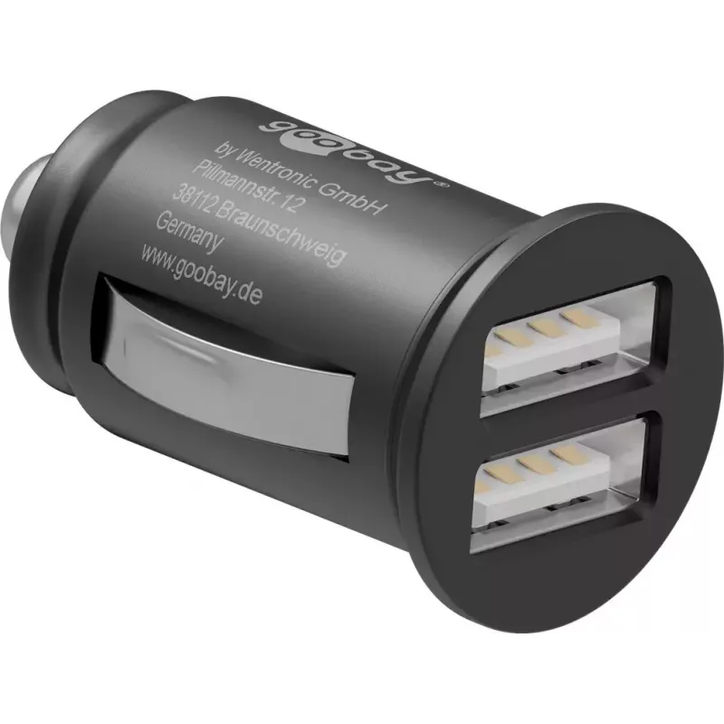 Adaptador de coche USB dual Goobay 24 W negro carga rápida protección contra sobrecorriente