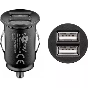 Adaptador de coche USB dual Goobay 24 W negro carga rápida protección contra sobrecorriente