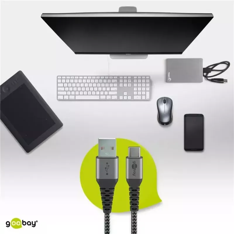 Cable USB Wentronic 49295 USB 2.0 0,5 m USB C USB A negro gris