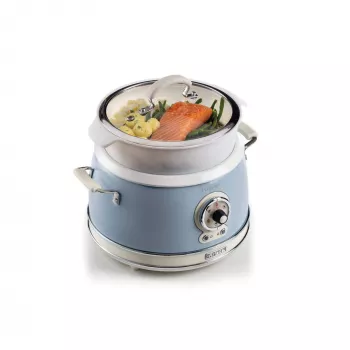 Ariete 2904 Olla arrocera - Olla arrocera eléctrica con olla de cerámica - Sushi casero - Multicocina - Vintage Line - 3,5 L - 650 W - Azul