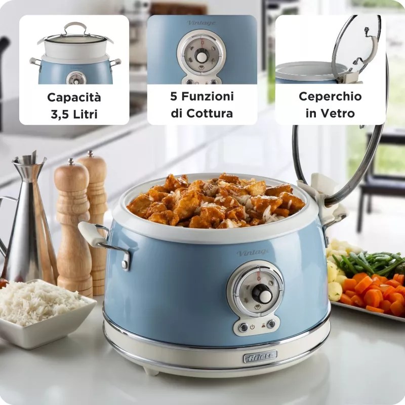 Ariete Vintage 2904 arrocera / olla de cocción lenta, 3,5 l, 700 W, azul