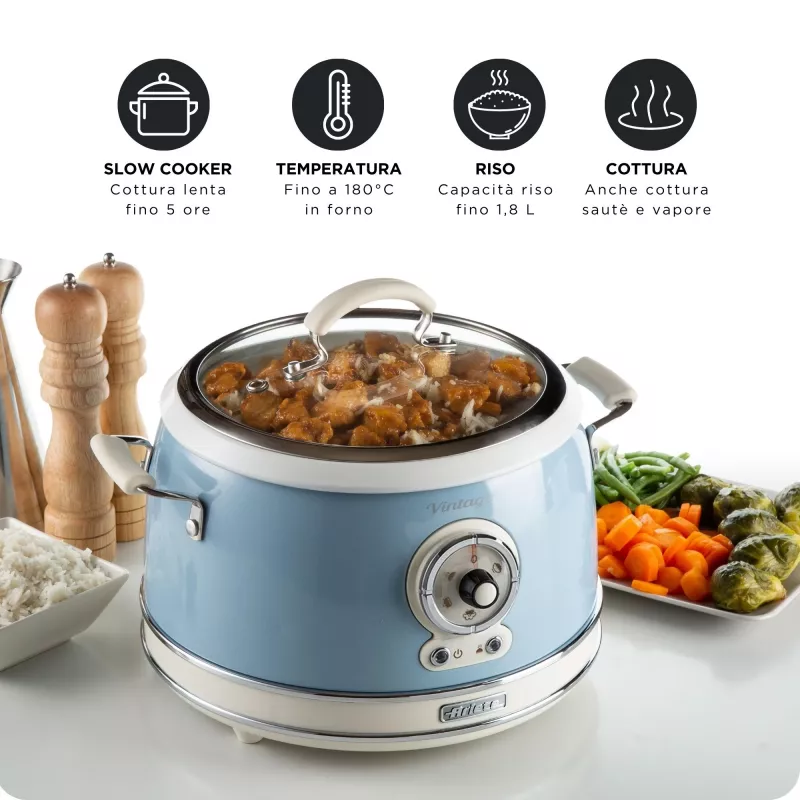 Ariete Vintage 2904 arrocera / olla de cocción lenta, 3,5 l, 700 W, azul