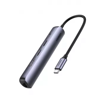 Ugreen 10919 Estación de acoplamiento y replicador de puertos para portátil con cable USB 3.2 Gen 1 (3.1 Gen 1) Type-C gris