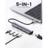 Ugreen CM418 10919 hub USB-C 5 en 1, HDMI 4K 30 Hz, Ethernet, USB 3.0, Power Delivery, aluminio, gris