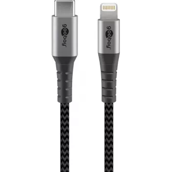 Cable Lightning Goobay 0,5 m USB-C a Lightning 3 A 20 V negro gris