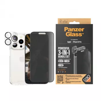 PanzerGlass Privacy pack 3 en 1 iPhone 15 Pro vidrio templado resistente a impactos
