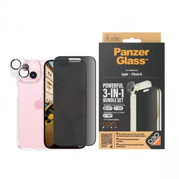 PanzerGlass ® Privacy pack 3 en 1 iPhone 15 vidrio templado resistente a impactos