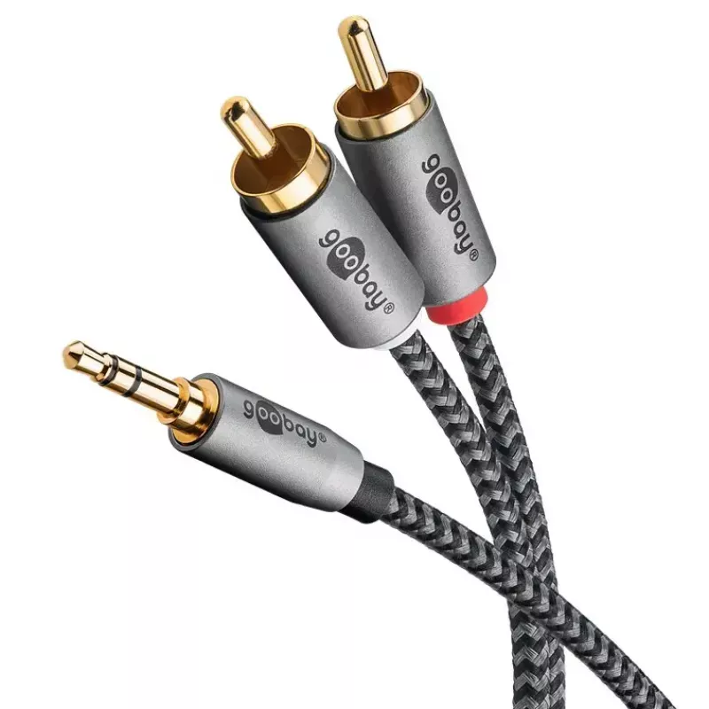 Cable de audio WENTRONIC Goobay 65290 — jack 3,5 mm a 2×RCA macho, 5 m, cobre, dorado, apantallado magnéticamente